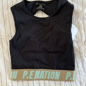 P.E Nation Black Crop Top with Tan Band